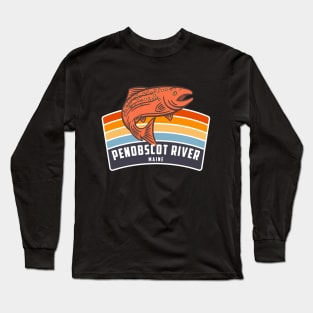 Penobscot River Maine Salmon Fishing Graphic Long Sleeve T-Shirt